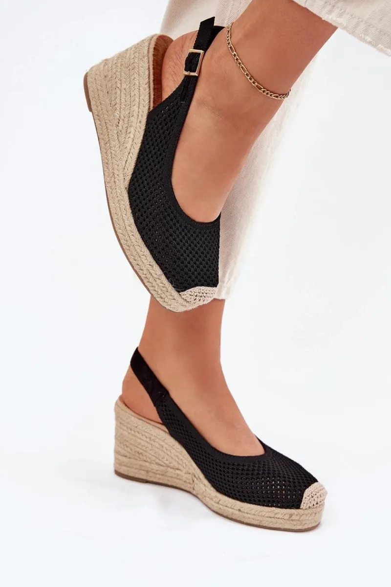 Discount Boto Sandały Damskie Na Koturnie Z Plecionką Czarne Tulliata Czarny