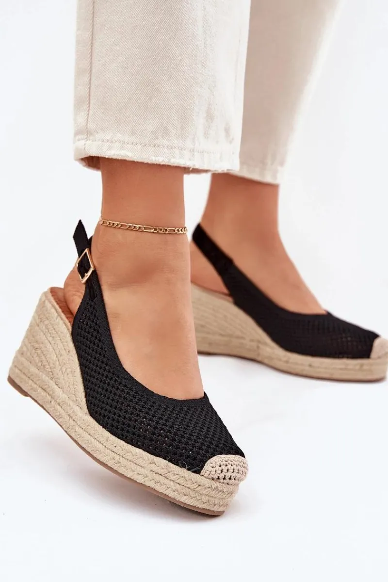 Discount Boto Sandały Damskie Na Koturnie Z Plecionką Czarne Tulliata Czarny