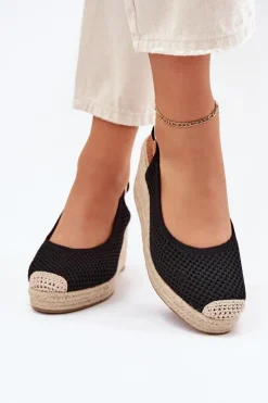 Discount Boto Sandały Damskie Na Koturnie Z Plecionką Czarne Tulliata Czarny