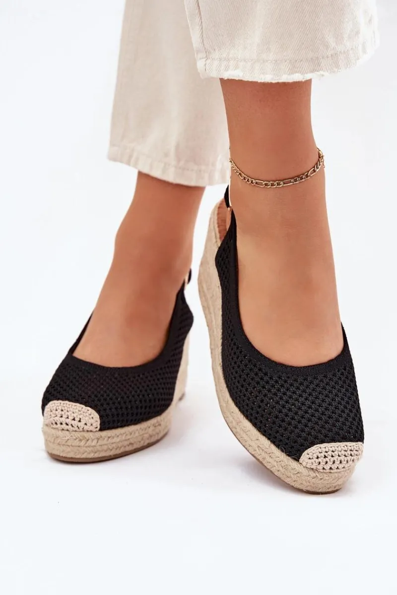 Discount Boto Sandały Damskie Na Koturnie Z Plecionką Czarne Tulliata Czarny