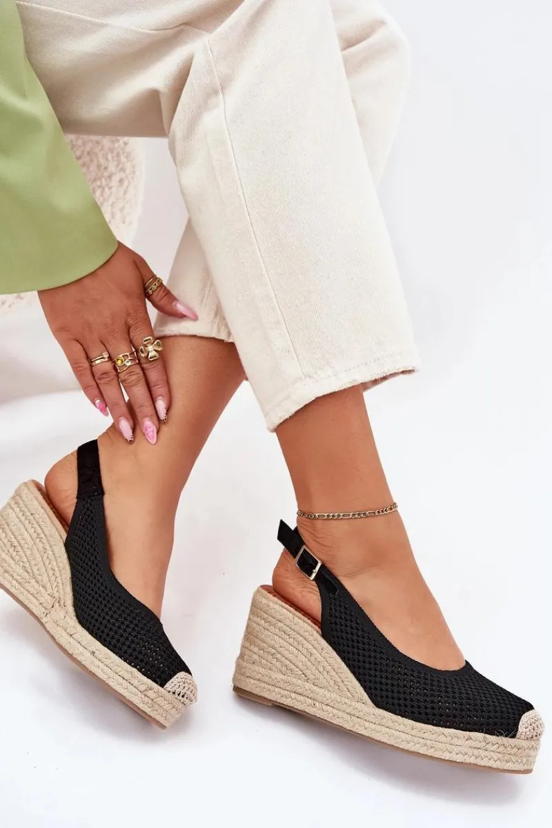 Discount Boto Sandały Damskie Na Koturnie Z Plecionką Czarne Tulliata Czarny