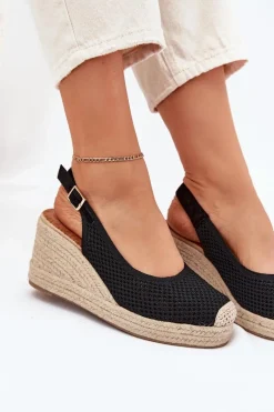 Discount Boto Sandały Damskie Na Koturnie Z Plecionką Czarne Tulliata Czarny