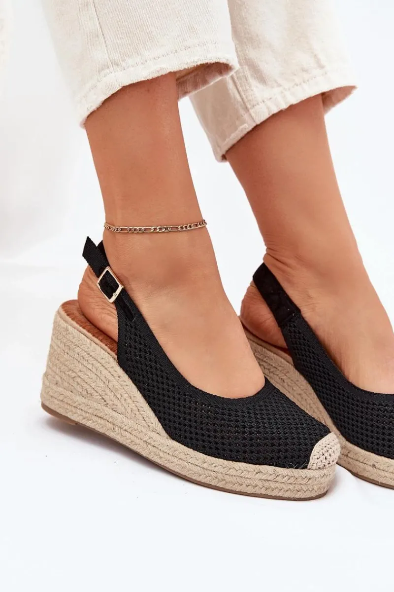 Discount Boto Sandały Damskie Na Koturnie Z Plecionką Czarne Tulliata Czarny