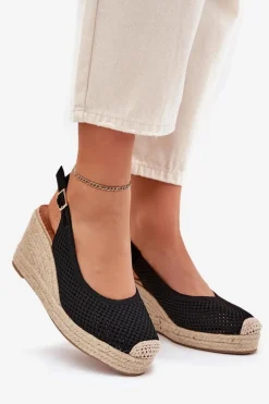 Discount Boto Sandały Damskie Na Koturnie Z Plecionką Czarne Tulliata Czarny