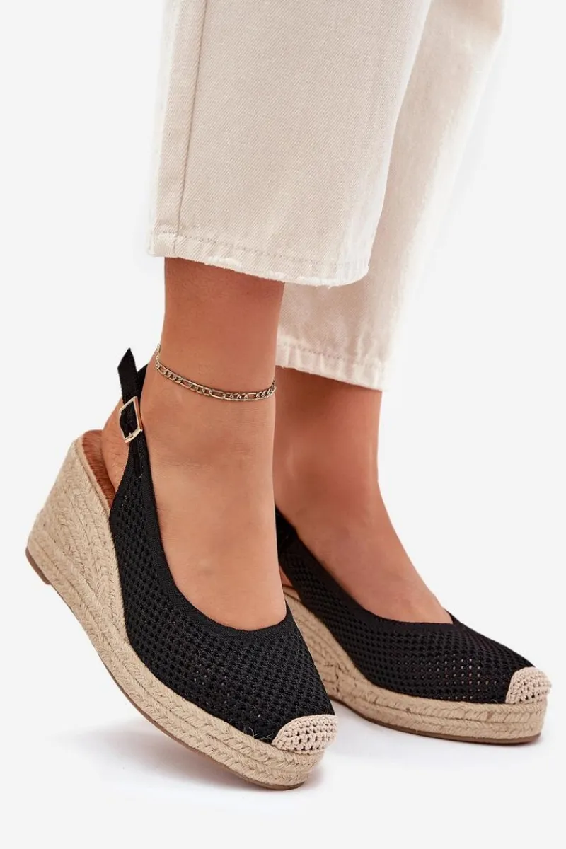 Discount Boto Sandały Damskie Na Koturnie Z Plecionką Czarne Tulliata Czarny