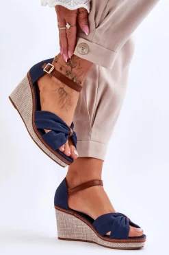 Online Boto Sandały Damskie Na Koturnie Granatowe Daphne Niebieski