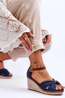 Online Boto Sandały Damskie Na Koturnie Granatowe Daphne Niebieski