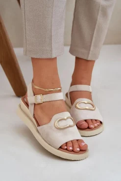 Clearance Sandały Damskie Na Koturnie Z Ozdobą Beżowe Salianes Damskie Sandały Na Koturnie