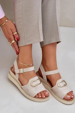 Clearance Sandały Damskie Na Koturnie Z Ozdobą Beżowe Salianes Damskie Sandały Na Koturnie