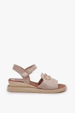 Clearance Sandały Damskie Na Koturnie Z Ozdobą Beżowe Salianes Damskie Sandały Na Koturnie