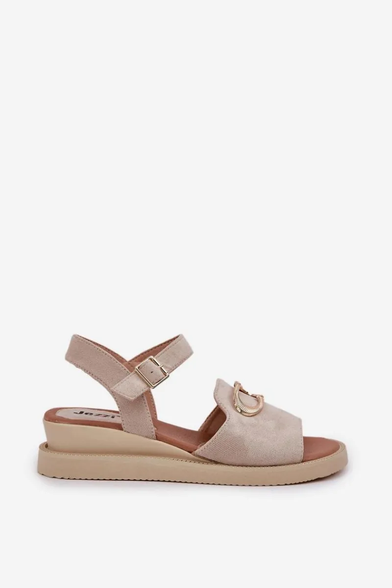 Clearance Sandały Damskie Na Koturnie Z Ozdobą Beżowe Salianes Damskie Sandały Na Koturnie