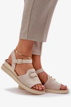 Clearance Sandały Damskie Na Koturnie Z Ozdobą Beżowe Salianes Damskie Sandały Na Koturnie