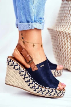 Hot Big Star Shoes Sandały Damskie Na Koturnie Big Star Granatowe FF274980