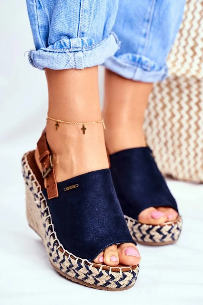 Hot Big Star Shoes Sandały Damskie Na Koturnie Big Star Granatowe FF274980