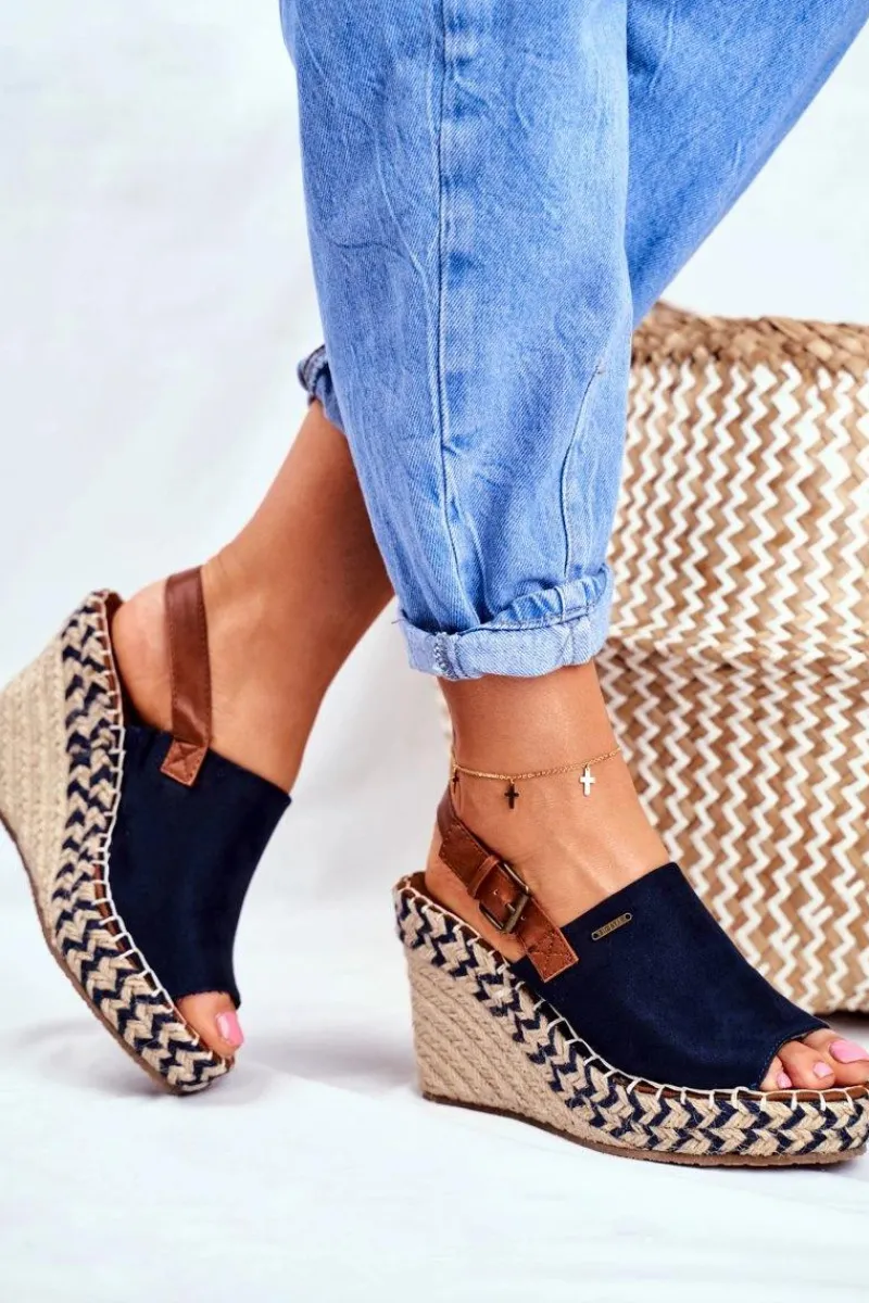 Hot Big Star Shoes Sandały Damskie Na Koturnie Big Star Granatowe FF274980