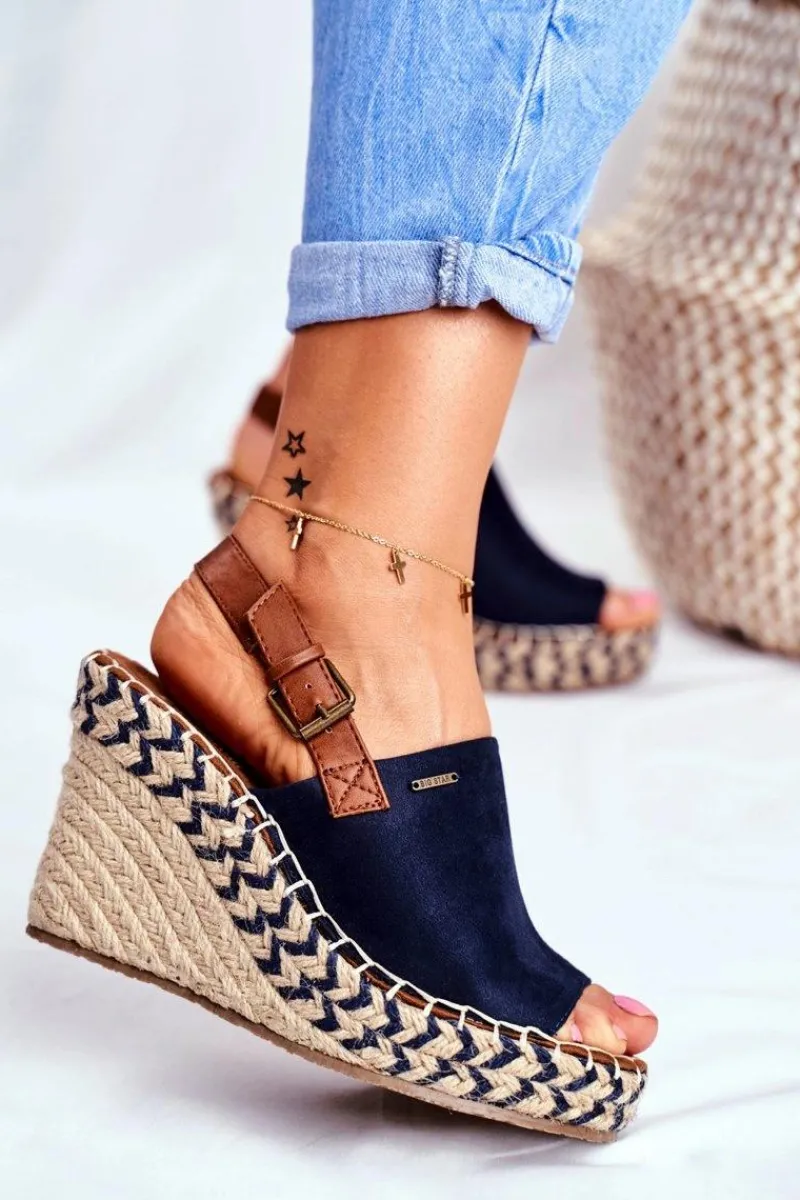 Hot Big Star Shoes Sandały Damskie Na Koturnie Big Star Granatowe FF274980