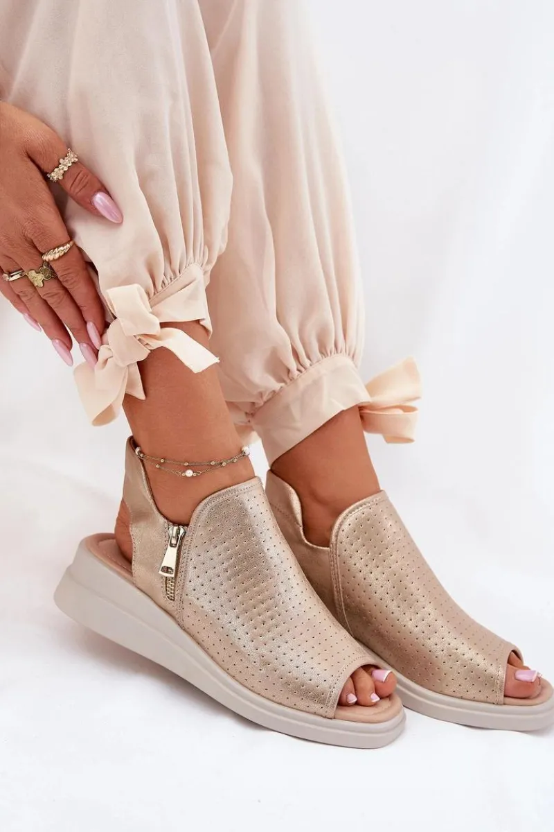 New Sandały Damskie Na Koturnie Złote Mevinette Damskie Sandały Z Cholewką|Sandały Na Koturnie