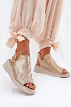 New Sandały Damskie Na Koturnie Złote Mevinette Damskie Sandały Z Cholewką|Sandały Na Koturnie