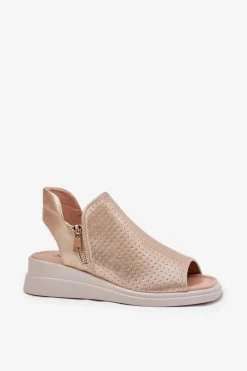 New Sandały Damskie Na Koturnie Złote Mevinette Damskie Sandały Z Cholewką|Sandały Na Koturnie