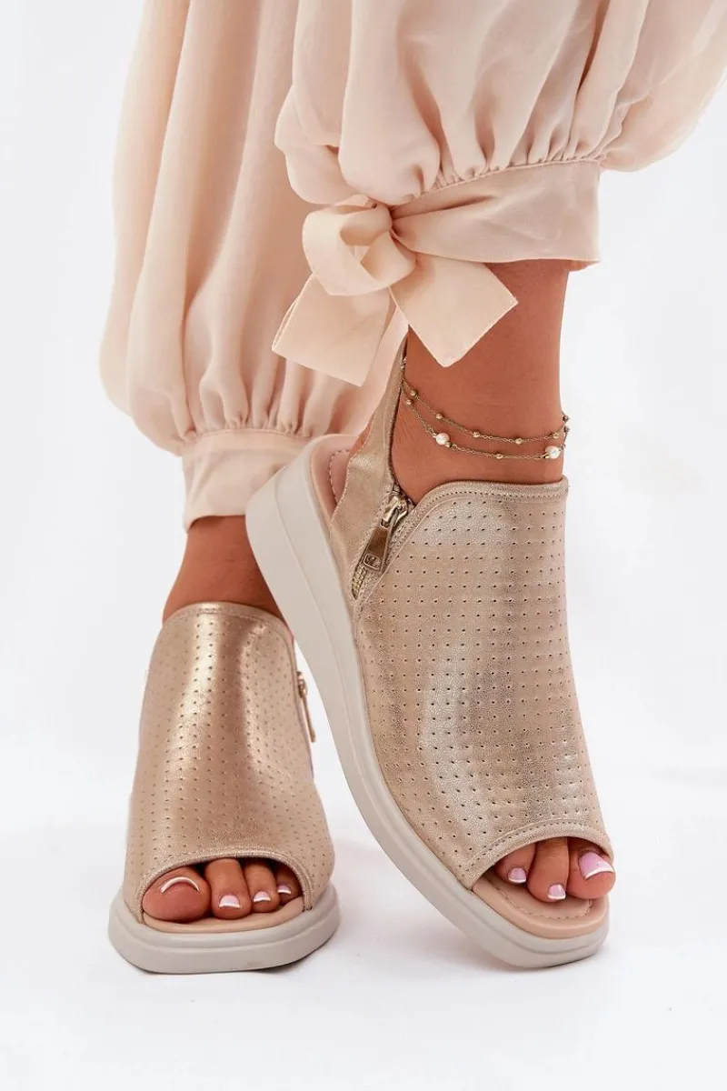 New Sandały Damskie Na Koturnie Złote Mevinette Damskie Sandały Z Cholewką|Sandały Na Koturnie