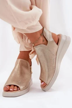 New Sandały Damskie Na Koturnie Złote Mevinette Damskie Sandały Z Cholewką|Sandały Na Koturnie