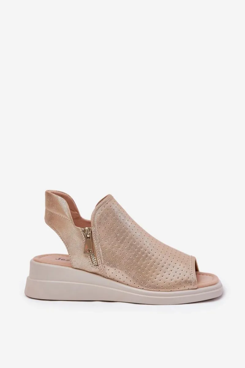 New Sandały Damskie Na Koturnie Złote Mevinette Damskie Sandały Z Cholewką|Sandały Na Koturnie