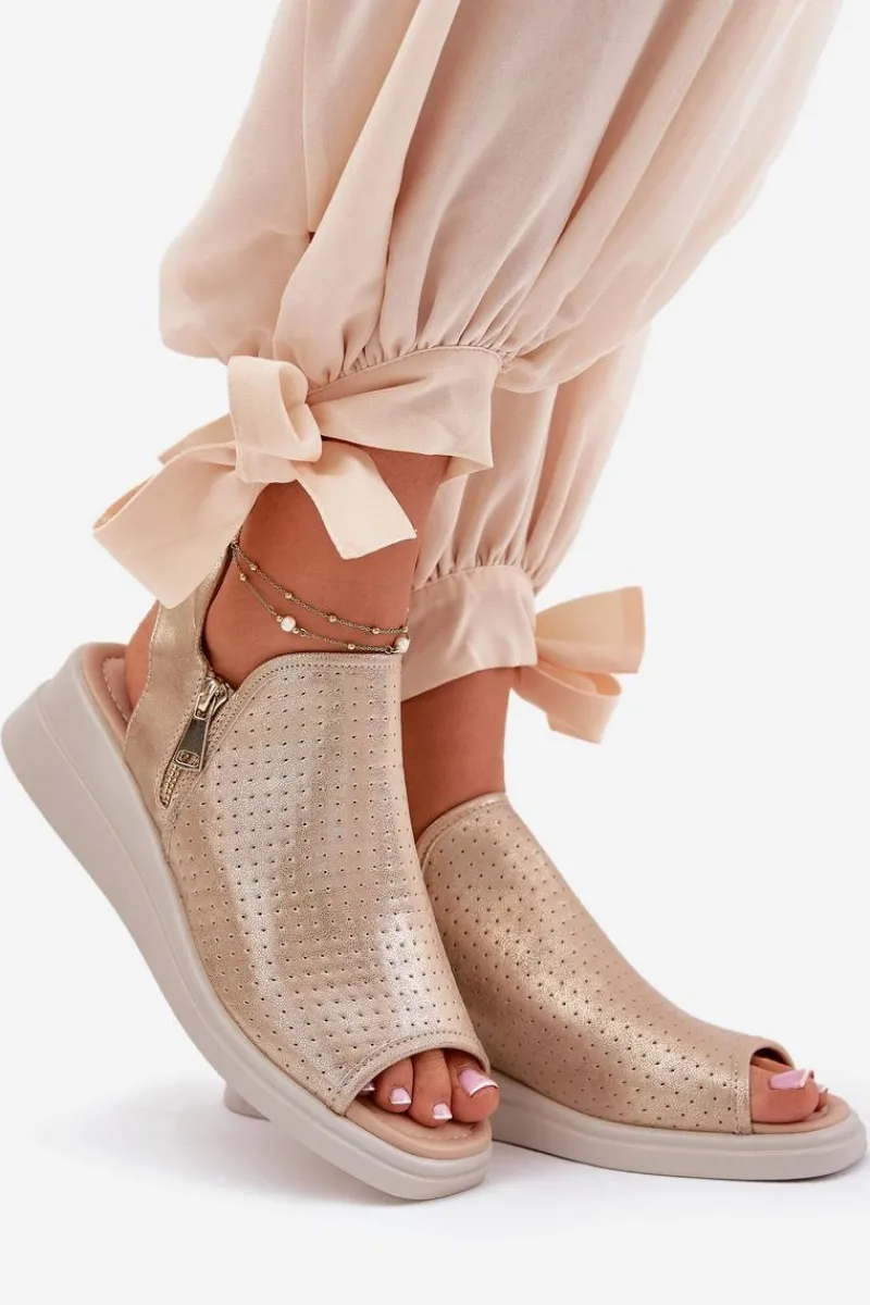 New Sandały Damskie Na Koturnie Złote Mevinette Damskie Sandały Z Cholewką|Sandały Na Koturnie