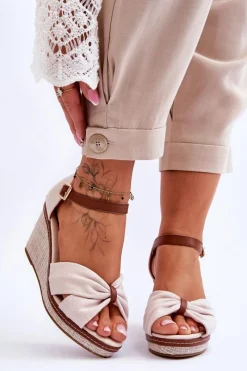 Sandały Na Koturnie>Boto Sandały Damskie Na Koturnie Jasnobeżowe Daphne