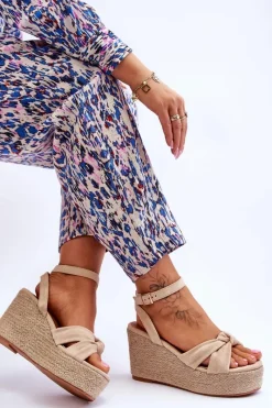 Boto Sandały Damskie Na Koturnie Beżowe Kendall