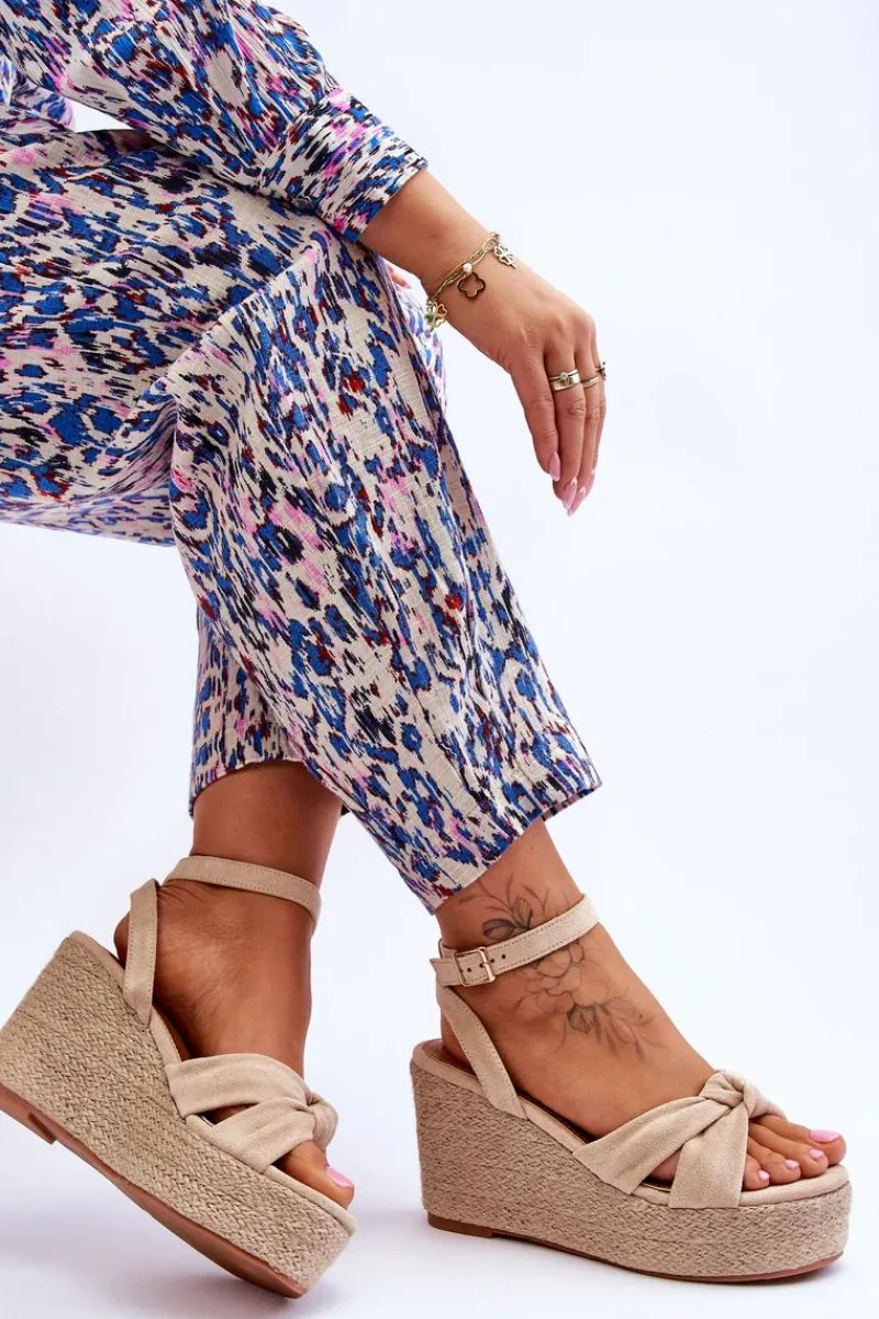 Boto Sandały Damskie Na Koturnie Beżowe Kendall