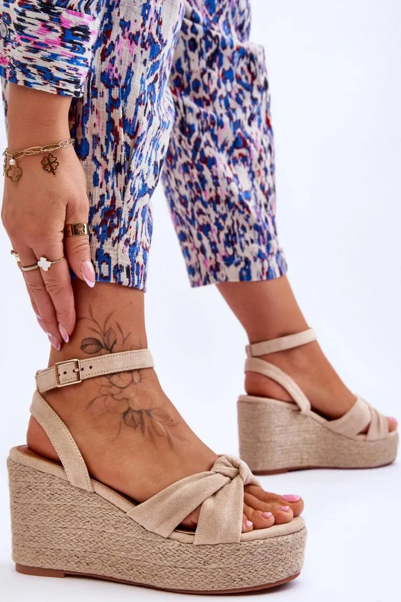 Boto Sandały Damskie Na Koturnie Beżowe Kendall