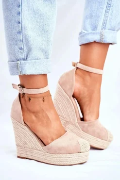 Best Sandały Damskie Na Koturnie Lniane Beżowe Avocado Damskie Sandały Na Koturnie