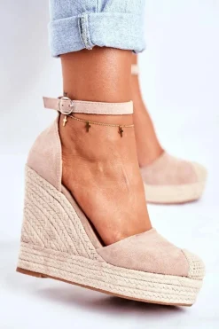 Best Sandały Damskie Na Koturnie Lniane Beżowe Avocado Damskie Sandały Na Koturnie