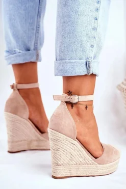 Best Sandały Damskie Na Koturnie Lniane Beżowe Avocado Damskie Sandały Na Koturnie