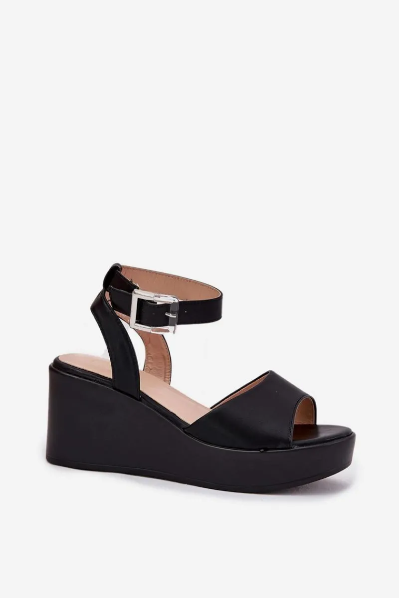 New Sandały Damskie Na Koturnie Czarne Efrina Damskie Sandały Na Koturnie