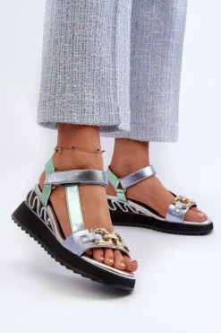 New Sandały Damskie Na Koturnie D&A CR954 Zielone Damskie Sandały Na Koturnie|Sandały Płaskie