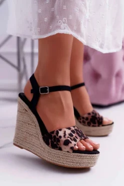 Sale Sandały Damskie Na Koturnie Lniane Leopard Girenn Damskie Sandały Na Koturnie