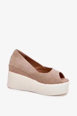 Sandały Damskie Na Koturnie I Platformie Beżowe Felyra Damskie Sandały Na Koturnie