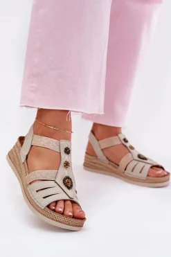 Sandały Na Koturnie>INBLU Sandały Damskie Na Koturnie Z Ozdobami RV000015 Jasnobeżowe Beżowy