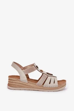 Sandały Na Koturnie></noscript>INBLU Sandały Damskie Na Koturnie Z Ozdobami RV000015 Jasnobeżowe Beżowy