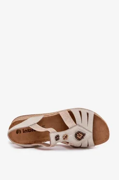 Sandały Na Koturnie></noscript>INBLU Sandały Damskie Na Koturnie Z Ozdobami RV000015 Jasnobeżowe Beżowy