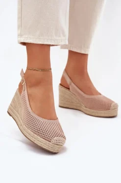 Hot Sandały Damskie Na Koturnie Z Plecionką Różowe Tulliata Damskie Sandały Na Koturnie