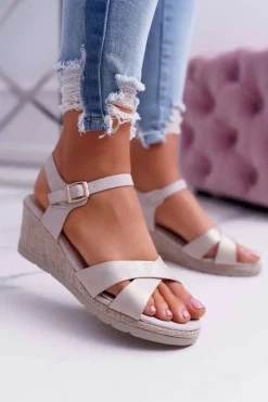 Outlet Sandały Damskie Na Koturnie Eleganckie Szare Midney Damskie Sandały Na Koturnie