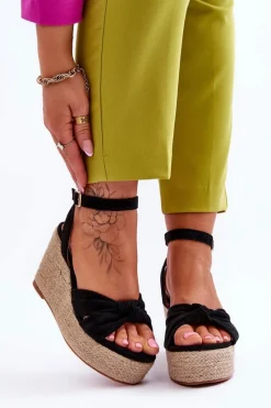 Clearance Sandały Damskie Na Koturnie Czarne Kendall Damskie Sandały Na Koturnie