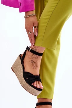 Clearance Sandały Damskie Na Koturnie Czarne Kendall Damskie Sandały Na Koturnie