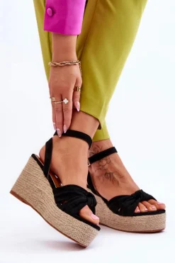 Clearance Sandały Damskie Na Koturnie Czarne Kendall Damskie Sandały Na Koturnie