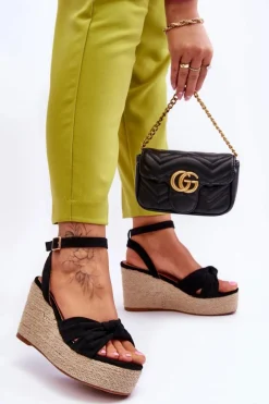 Clearance Sandały Damskie Na Koturnie Czarne Kendall Damskie Sandały Na Koturnie