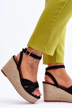 Clearance Sandały Damskie Na Koturnie Czarne Kendall Damskie Sandały Na Koturnie