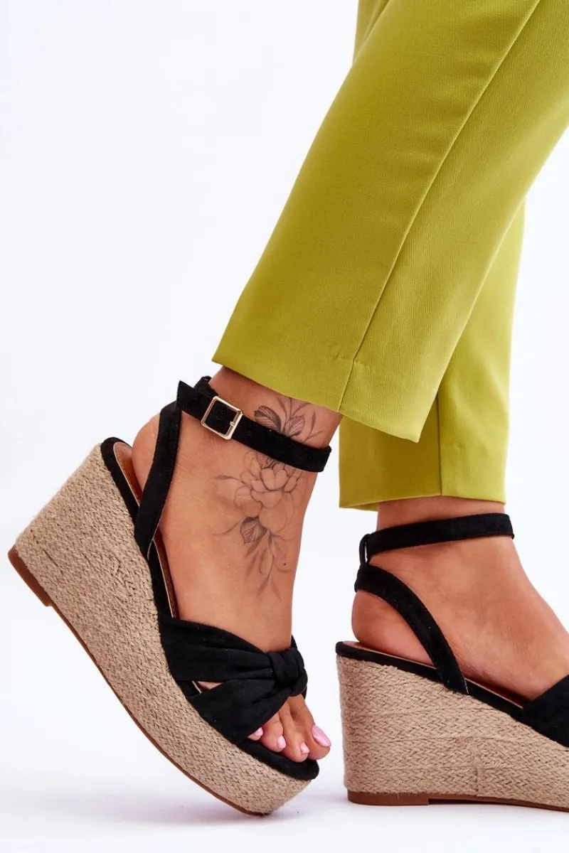 Clearance Sandały Damskie Na Koturnie Czarne Kendall Damskie Sandały Na Koturnie