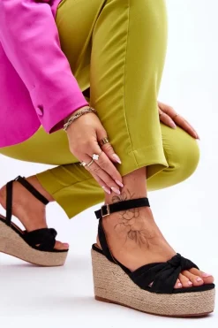 Clearance Sandały Damskie Na Koturnie Czarne Kendall Damskie Sandały Na Koturnie